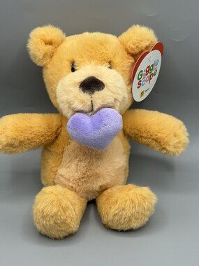 Gigglescape Small Orange Teddy Bear With Purple Heart 9" New